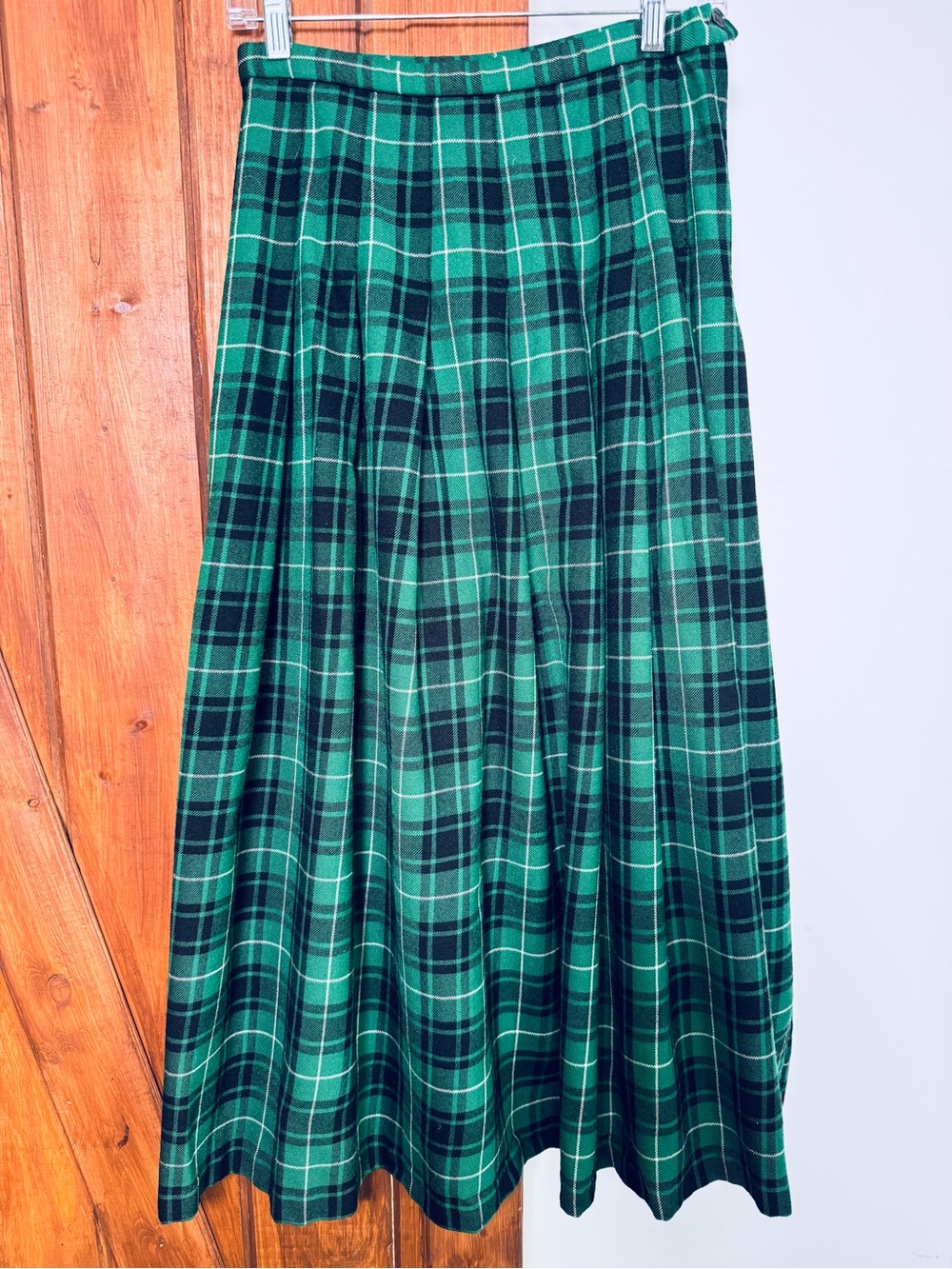 Pendleton Green Plaid Pleated Maxi Skirt